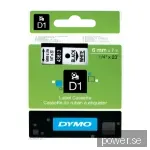 Dymo D1 - Standardpolyesteretiketter, svart På vitt - 6MM X 7m