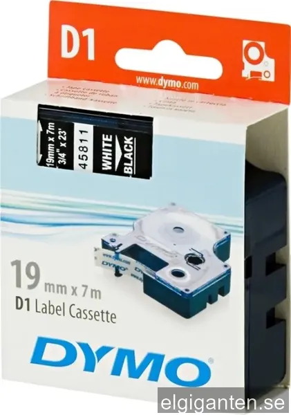 Dymo D1 - Standardpolyesteretiketter - vit På, svart - 19MM X 7m