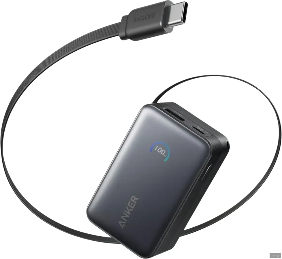 Anker Nano Powerbank 10000 mAh, 45W med inbyggd USB-C Kabel Svart