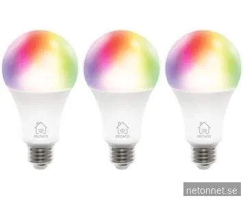 Deltaco Smart E27 RGB, WiFi, 9W, 2700-6500K, dimbar - 3-pack