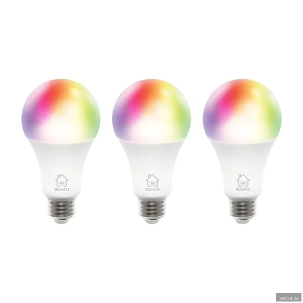 Deltaco Smart Home 3-Pack RGB LED-lampa E27 WiFI 9W