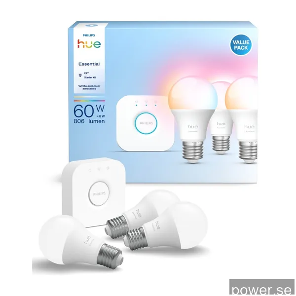 Philips Hue Essentials LED-lampor 8W, E27 (3-pack)