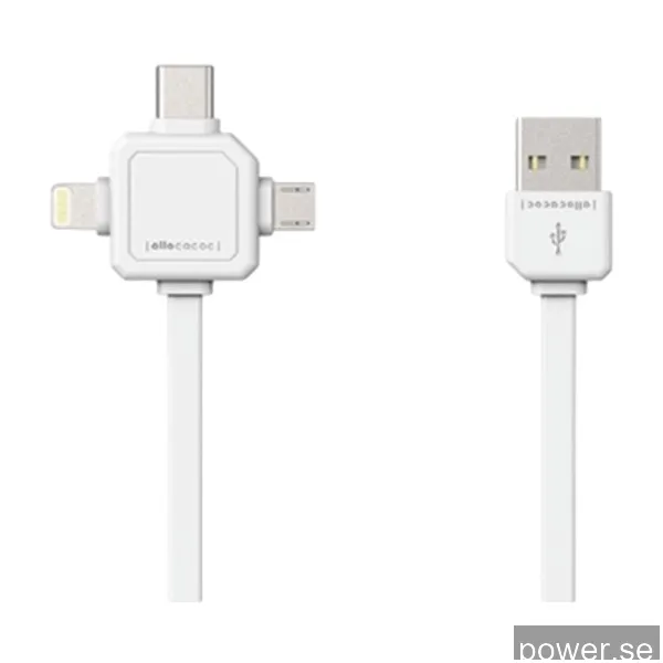 Allacacoc Power USB-A – USB-C/Lightning/Micro-USB Laddkabel 1,5m