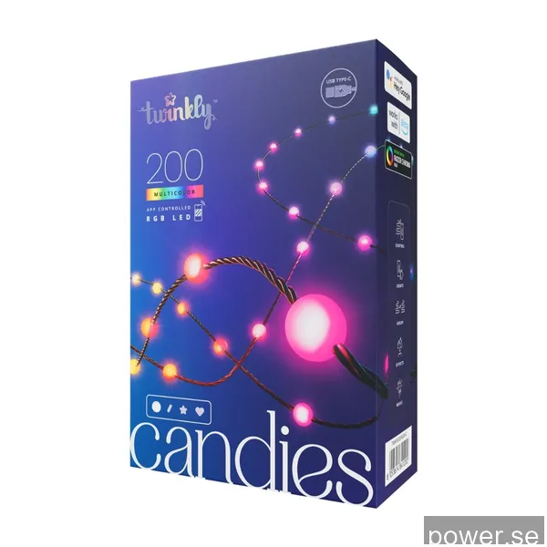 Twinkly Candies – 200 Pearl-shaped RGB LEDs Green Wire USB-C