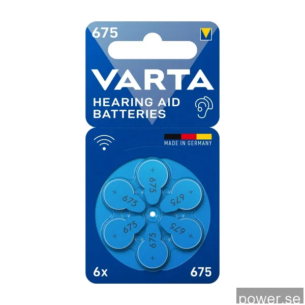 Varta 675 hörapparatsbatterier, 6 st