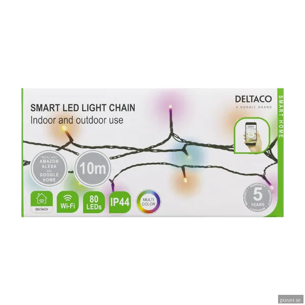 Deltaco WiFi light chain 10m 80 led adapter IP44 RGB