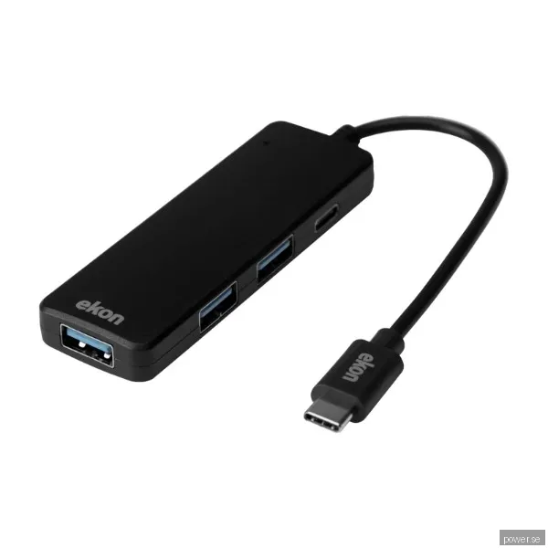 Ekon USB-C Hub med 3ST USB-A och 1ST USB-C, svart