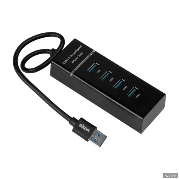 Ekon multiportadapter med 4 USB 3.0-Ingångar och 1 USB-Utgång, svart