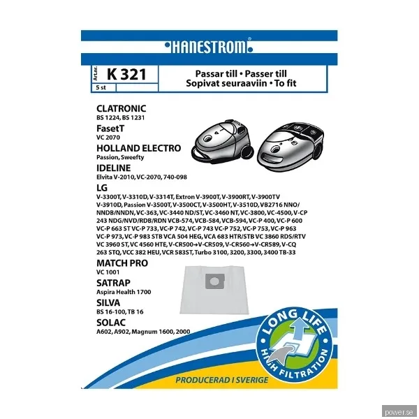 hanestroem Vacuum Cleaner Bags K321