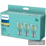 Philips LED-glödlampa Classic Standard 4.3W/827 (40W) Clear 3-pack E27