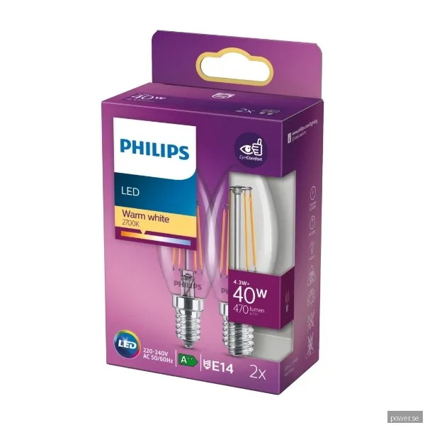 Philips LED kronljus E14, 470 lm