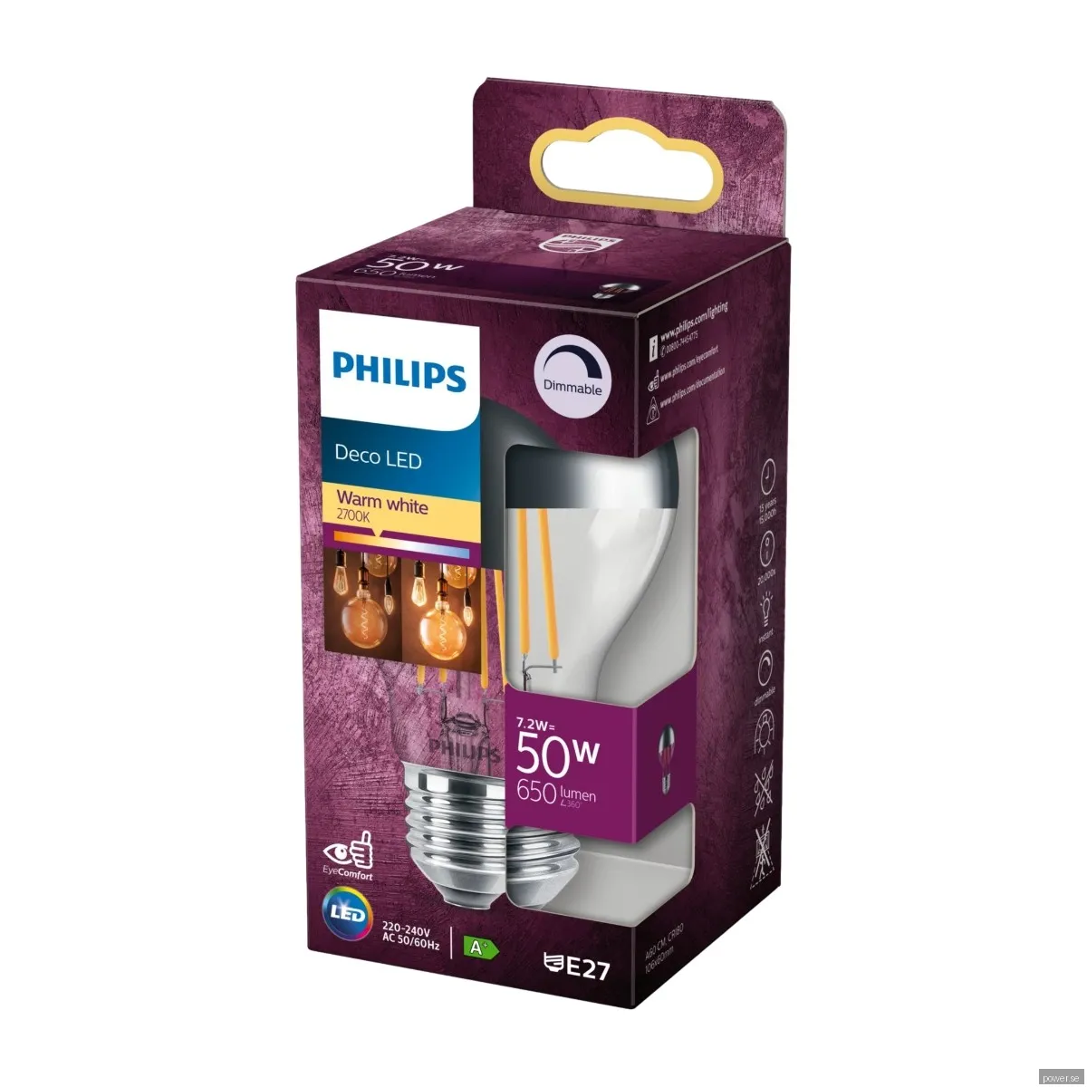 Philips LED-glödlampa Classic Standard 7.2W/827 (50W) Mirror Dimmable E27