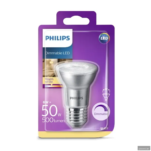 Philips 6 W (50 W), E27, Varmvit, dimbar