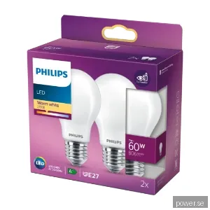 Philips LED-glödlampa Classic Standard 7W/827 (60W) Frosted 2-pack E27