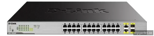 D-Link nätverksswitch, 24xRJ45, 2xSFP, Gigabit, PoE, 370W, grå
