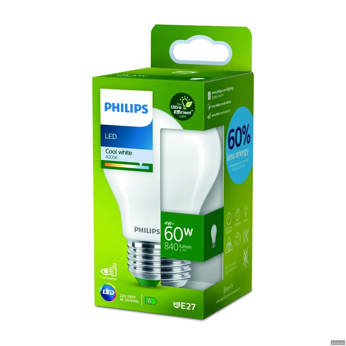 Philips LED-glödlampa A60 Standard 4W/840 (60W) matte E27