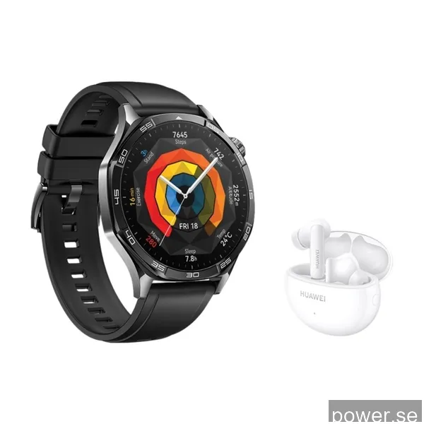 HUAWEI WATCH GT 5 46 mm smartwatch, svart + FreeBuds 5i True Wireless hörlurar
