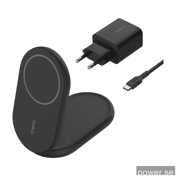 Belkin BoostCharge Qi2 magnetiskt vikbart laddningsställ (svart)