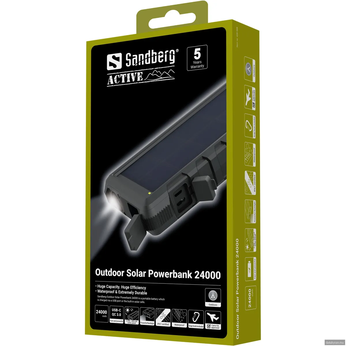 Sandberg Outdoor Solar Powerbank 24000 mAh PowerBank - Svart - 24000 mAh