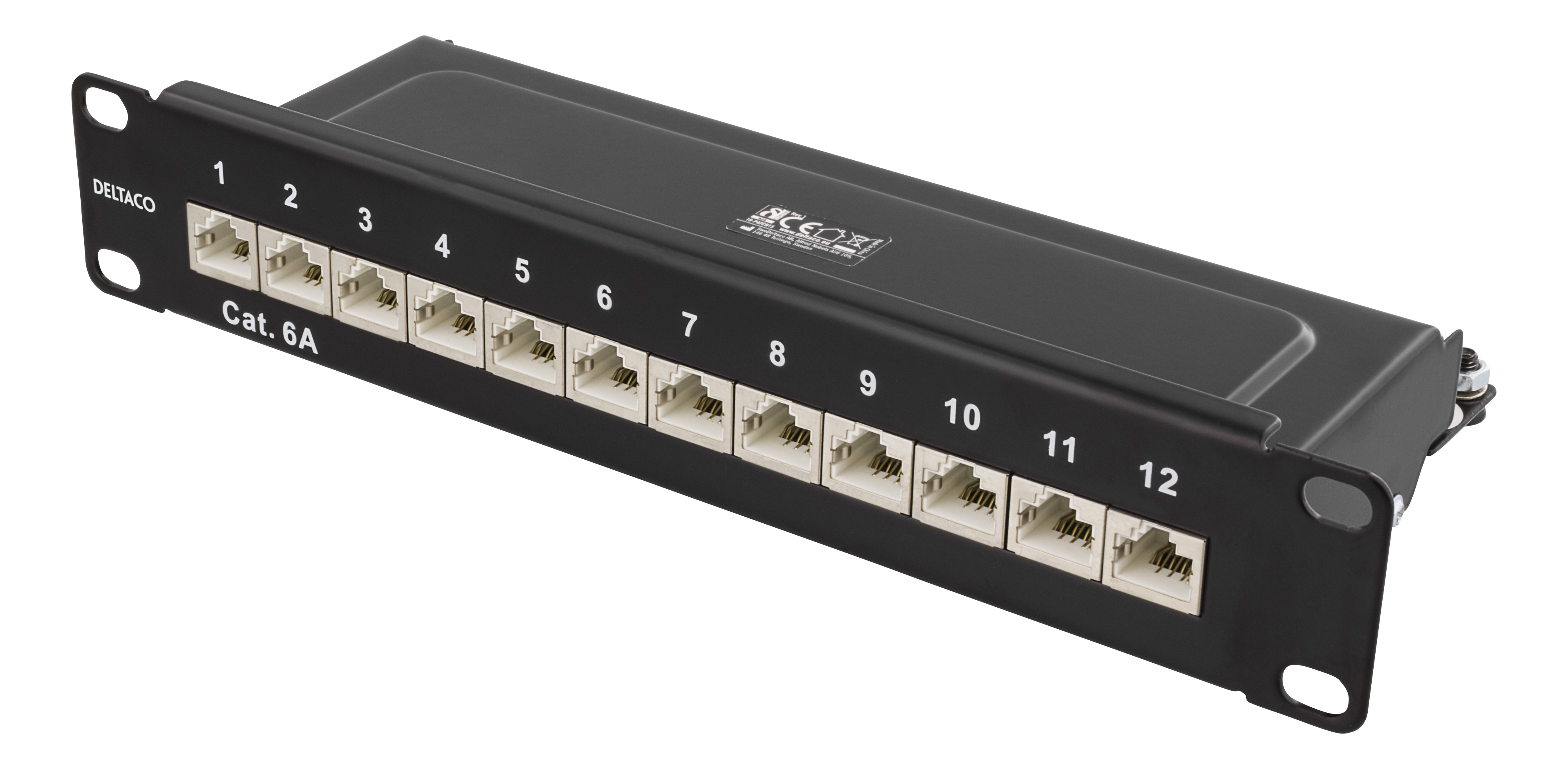 Deltaco 10-PATCH15 10" patch panel 12xRJ45 Cat6a STP 10Gbps metal black