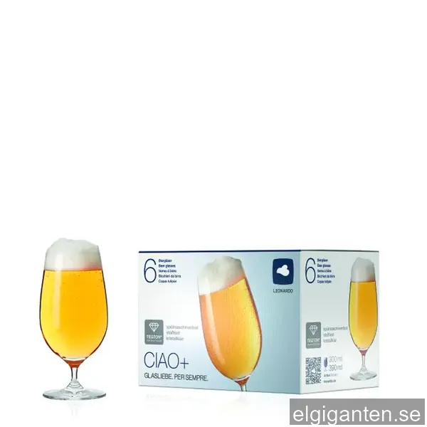 Leonardo Ciao+ ölglas, öltulpan med draget handtag, diskmaskinssäkra ölglas, set om 6, 390 ml,