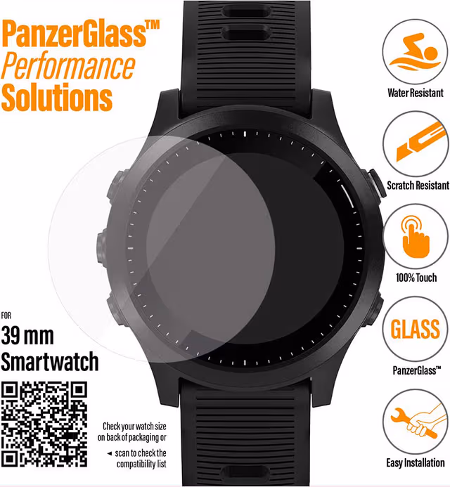 PanzerGlass Garmin Forerunner 645, Polar Ignite skärmskydd 39mm