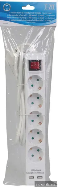 E:ZO 5-vägs grenuttag med USB (1.5 m)
