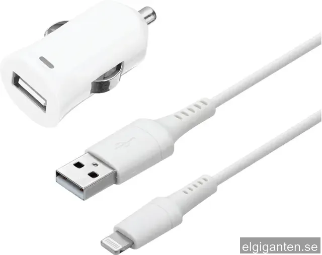 Sandstrøm USB-A billaddare med Lightningkabel 1m (vit)