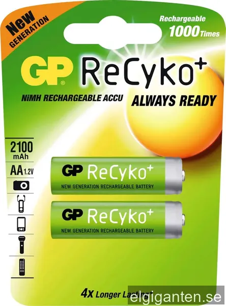 GP Batterier (uppladdningsbara) AA ReCyko (2 st)