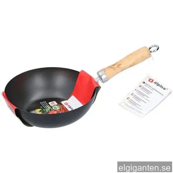 Wokpanna 20,5 cm med trähandtag / keramisk wok med non-stick-beläggning
