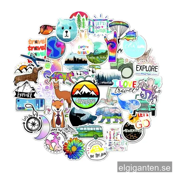 Vattentåliga klistermärken i 50-pack med resemotiv