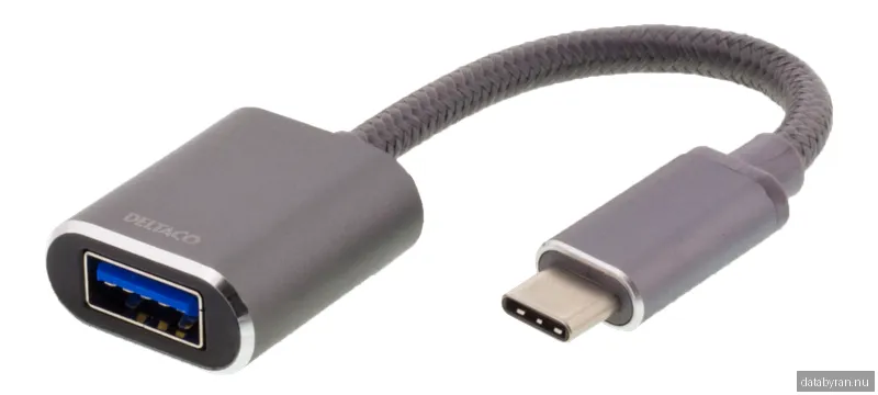 Adapter Deltaco USB-C till USB-A 3.1, OTG, aluminium - Rymdgrå