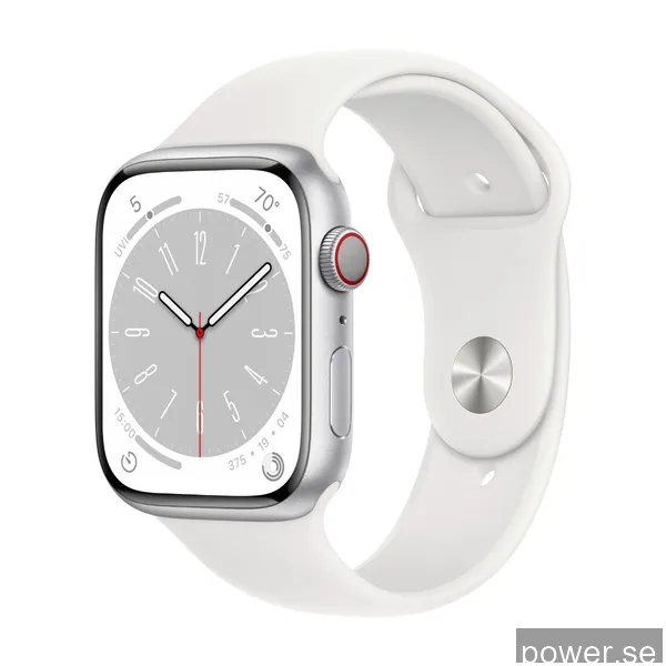 Apple Watch Series 8 GPS + Cellular 45 mm silver aluminiumboett med vitt sportband - regular