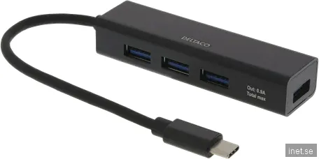 DELTACO USB Hubb-C-4x A portar Svart