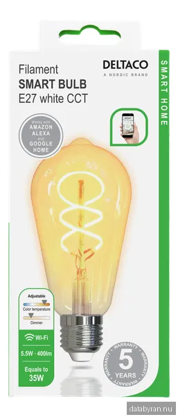 DELTACO LED-lampa Filament E27, WiFI, 5.5W