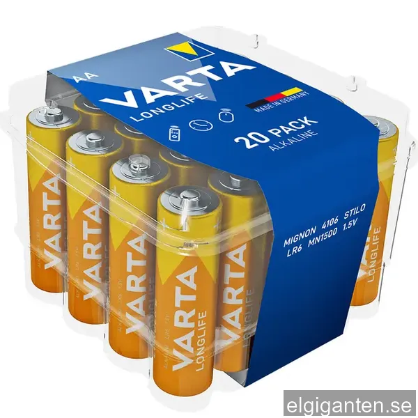 VARTA Longlife Alkaline AA batteri, 20 st