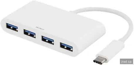 DELTACO USB-C-adapter 4 portar Vit