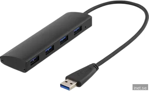 DELTACO USB 3.0-adapter 4 portar Svart
