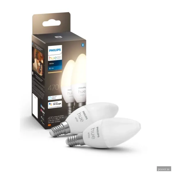 Philips Hue W smart lampa 5,5W E14 B39 2 st