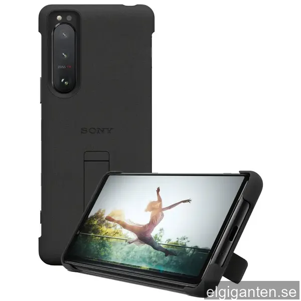 Sony Xperia 5 III Style Cover fodral med stativ (svart)