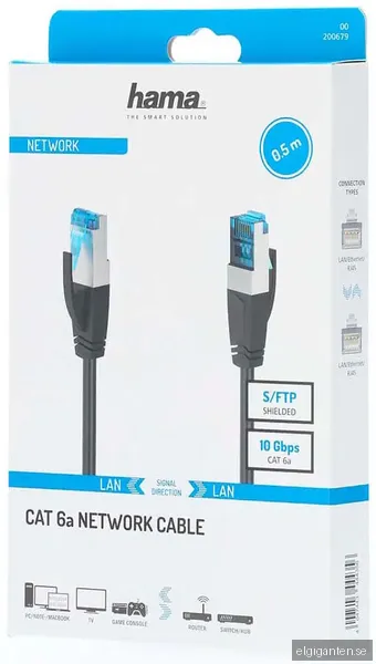Hama CAT6a S/FTP nätverkskabel 0.5m (svart)