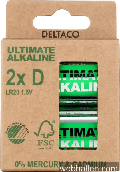 Deltaco Ultimate Alkaline D-batteri, Svanenmärkt, 2-pack