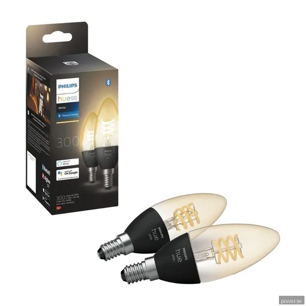 Philips Hue W Filament Smartlampa Candle E14 2pk