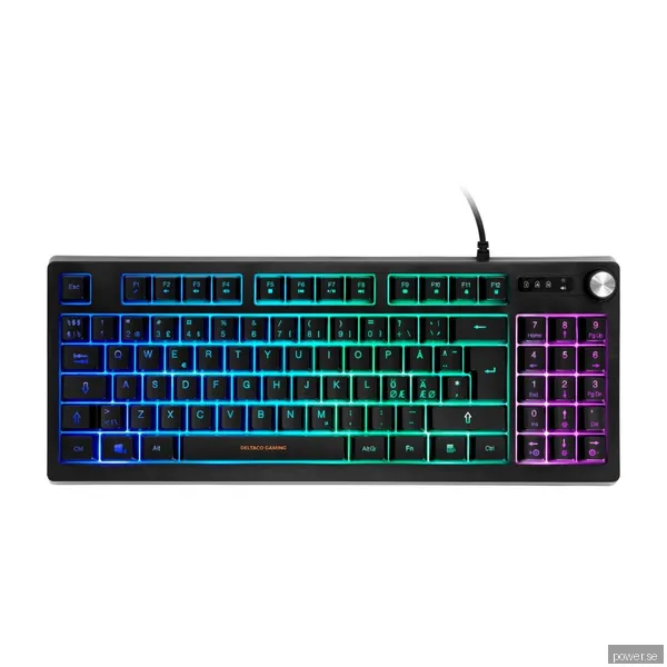 Deltaco DK230 Membran Running RGB TKL-tangentbord med Numpad, Pan Nordisk Layout, svart