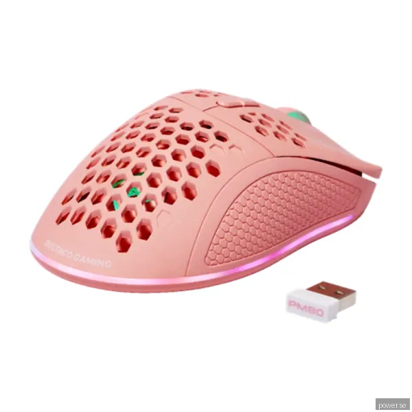Deltaco, pink Line PM75 trådlös gamingmus med 7 knappar och RGB-belysning