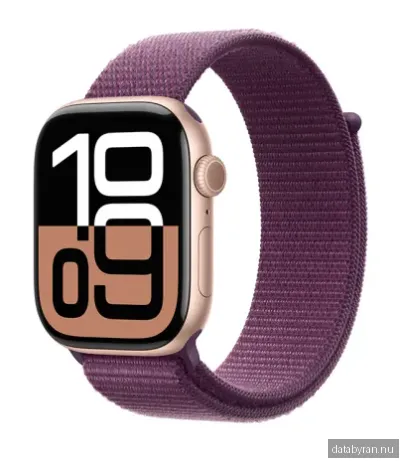 Apple Watch Series 10 GPS 46 mm roséguld alum, plommon sportloop