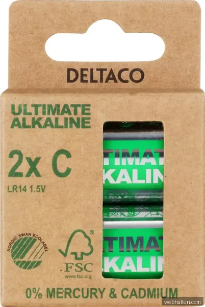 Deltaco Ultimate Alkaline C-batteri, Svanenmärkt, 2-pack