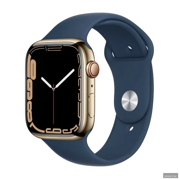 Apple Watch Series 7 GPS + Cellular 45 mm stålboett i guld - sportband i bläckblå
