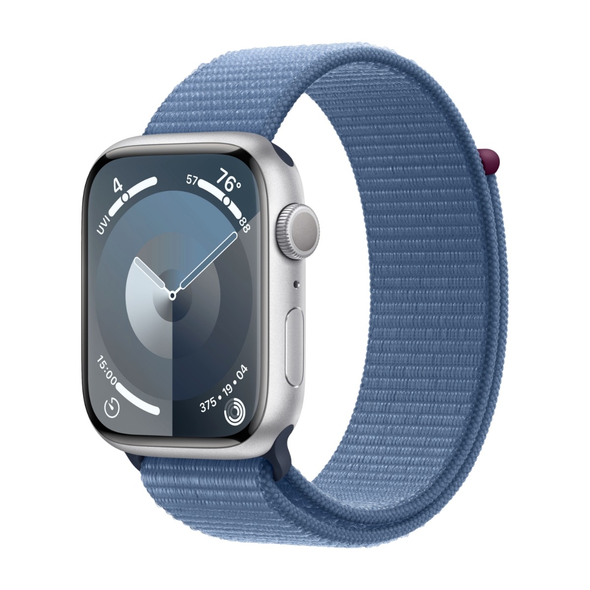 Apple Watch Series 9 GPS 45 mm Silver aluminiumboett, Dimblå Sportloop