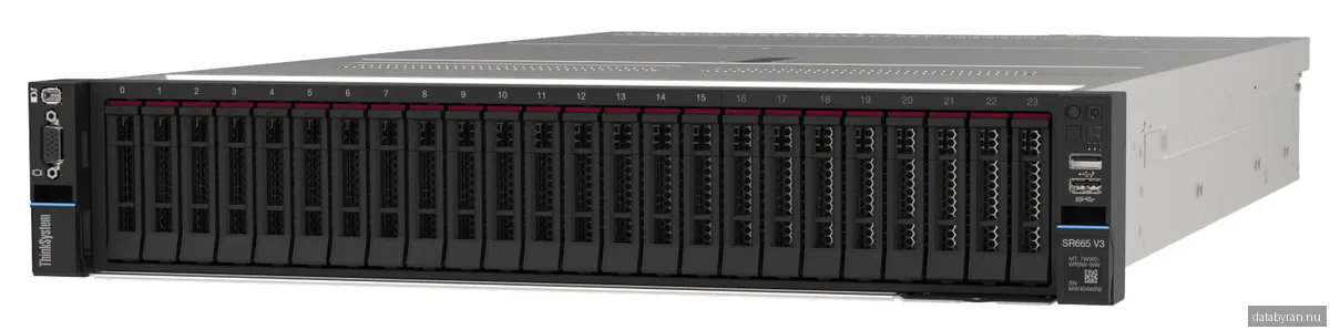 Lenovo ThinkSystem SR665 V3, AMD EPYC 9174F 16-Core, 1x32 GB RAM, ingen disk, utan operativsystem, rackmonterbar 2U, 1800W nätagg